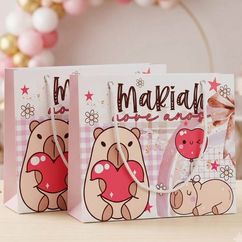 Sacolinha Personalizada CAPIVARA| Lembrancinha Infantil Luxo ENVIAR Nome+ idade | Bolsa Surpresa Festa