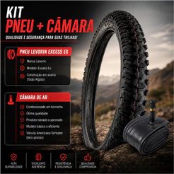 Pneu bicicleta Levorin Excess aro 16 x 1.75 Cravudo Infantil banda leve + Camara bico grosso