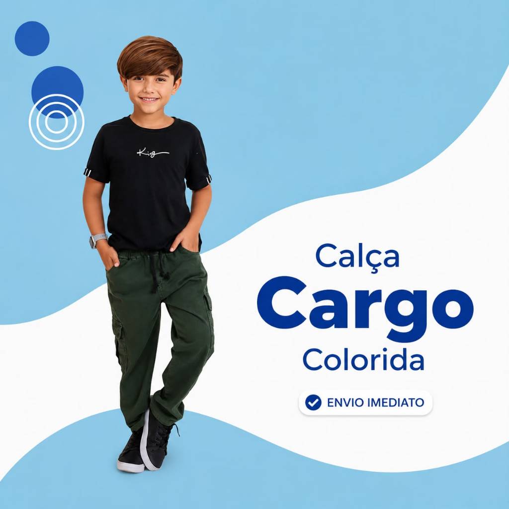 Calça Cargo Infantil Masculina cargo Sarja com Cordão Menino infantil juvenil Estilo Skatista