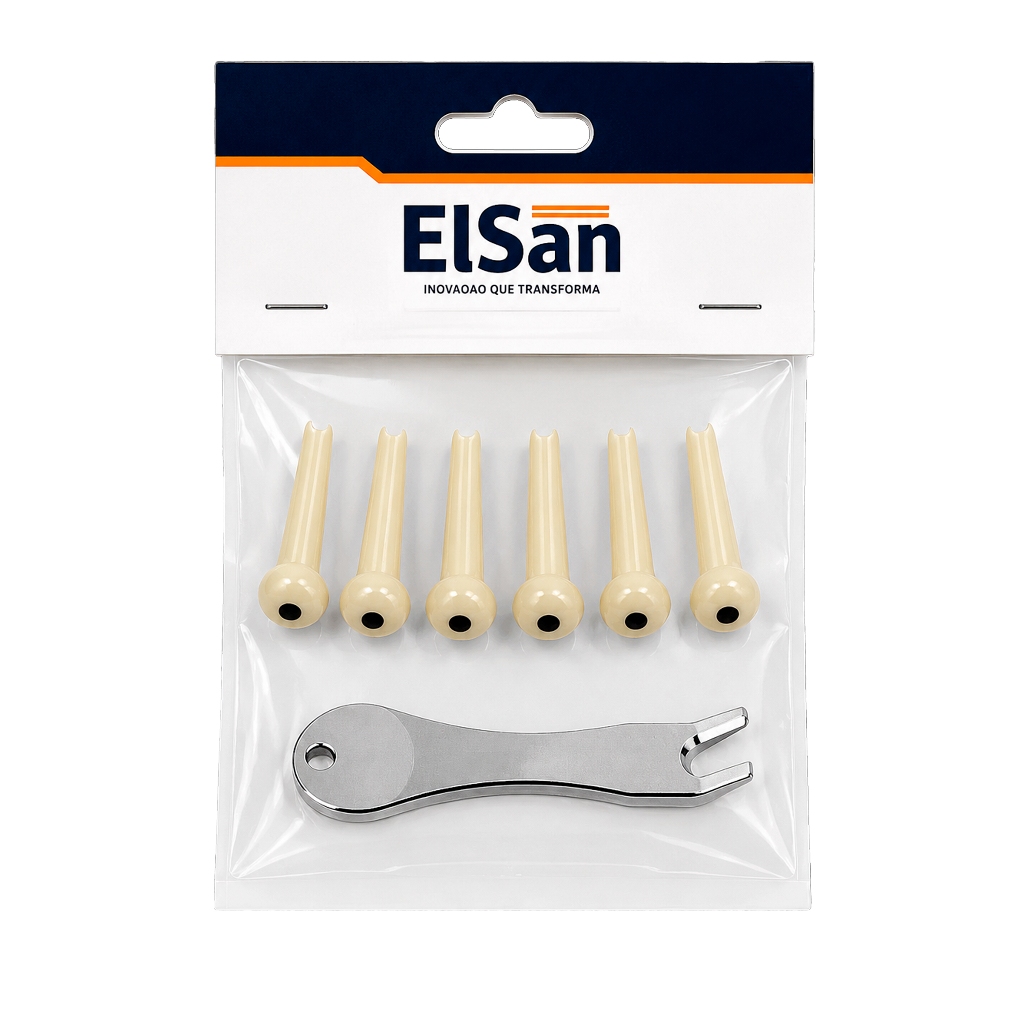 Kit 6 Pinos Para Cordas de Violão Aço e Chave Extratora
