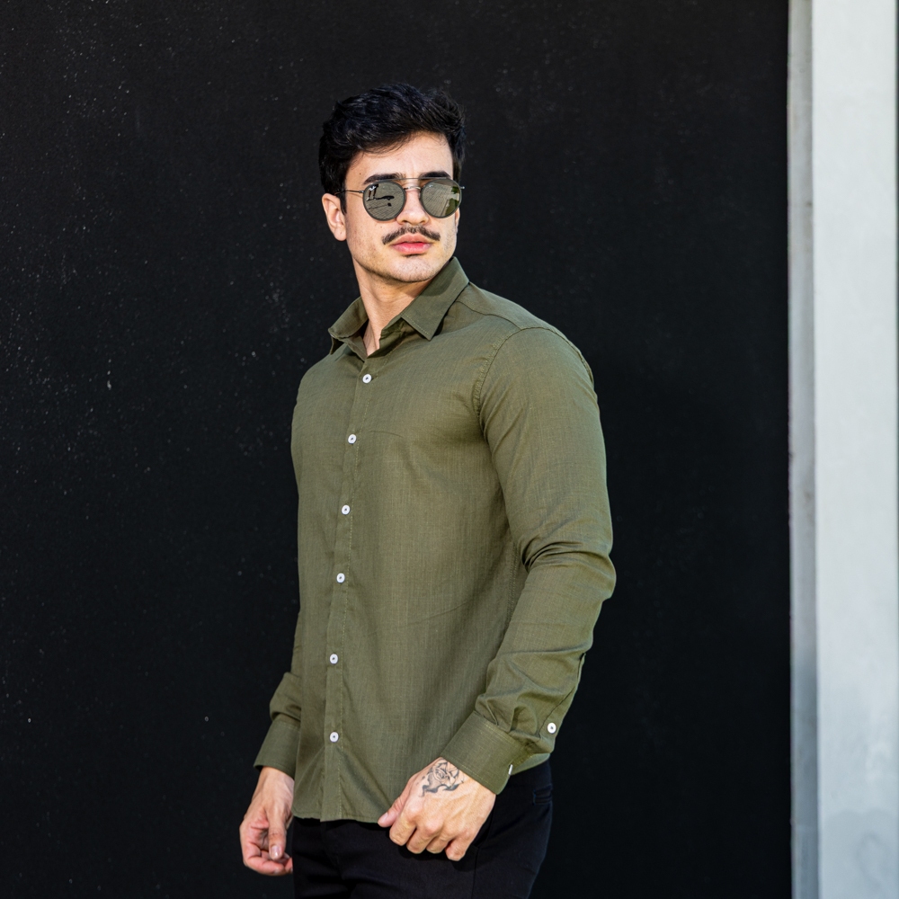 Camisa Social Masculina Manga Longa 100% Algodão Estilo Sofisticado