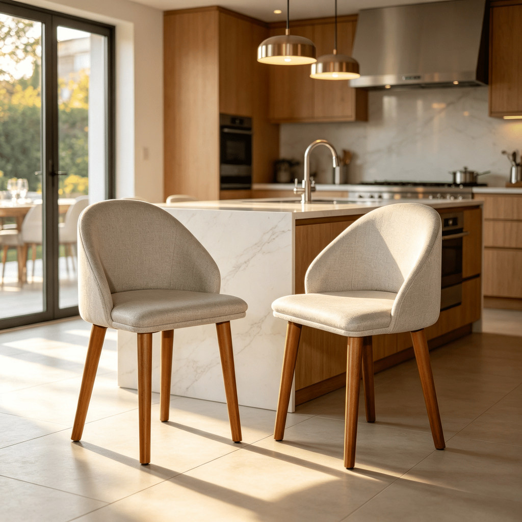 Kit 2 Cadeiras Diamante Estofadas Linho Bege Sala de Jantar Cozinha Recepção Madeira Confortável Moderna