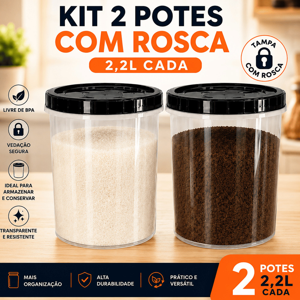 Pote grande 2,2l pronta entrega firme tampa rosca conserva alimentos mantimento redondo transparente qualidade premium