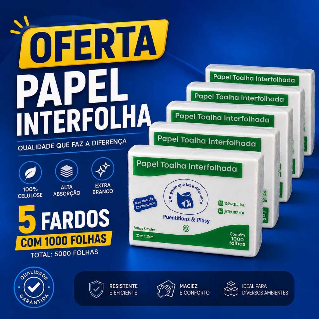 Combo Papel Toalha Interfolha – Leve 5 e Pague 4 – Ideal Empresas, Restaurantes, Banheiros – 20x21