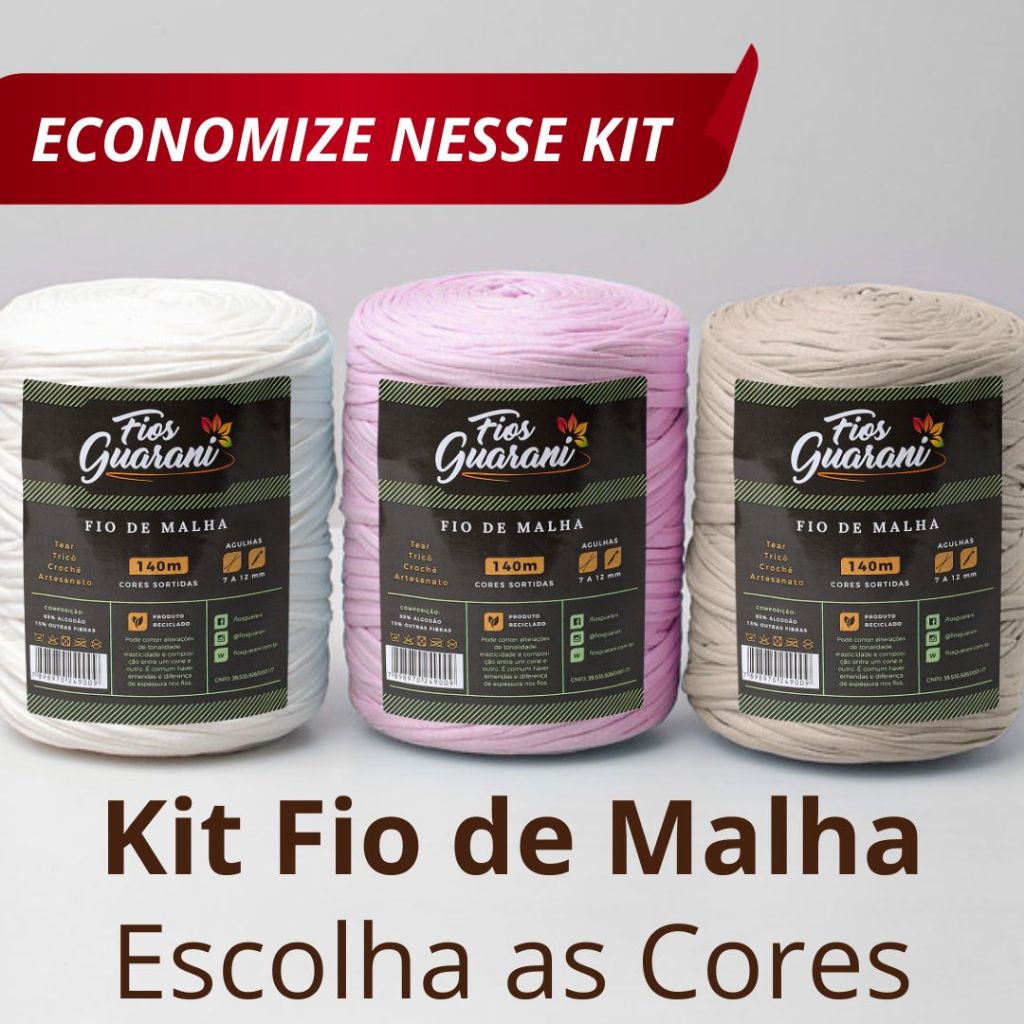 Fio de Malha Residual Guarani - Escolha as Cores Kit com 2, 3 ou 4 un 140m Crochê Artesanato Envio Rápido