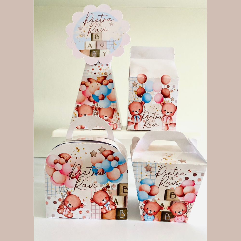 Kit Festa Lembrancinhas para Aniversário Infantil Caixinhas Decorativas Chá Revelação Ursinhos