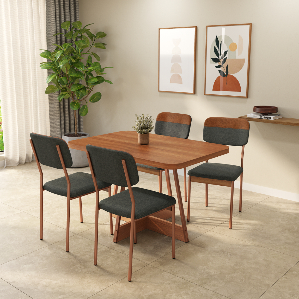 Conjunto Sala de Jantar 4 Cadeiras Moana Carraro Nogal Rosê
