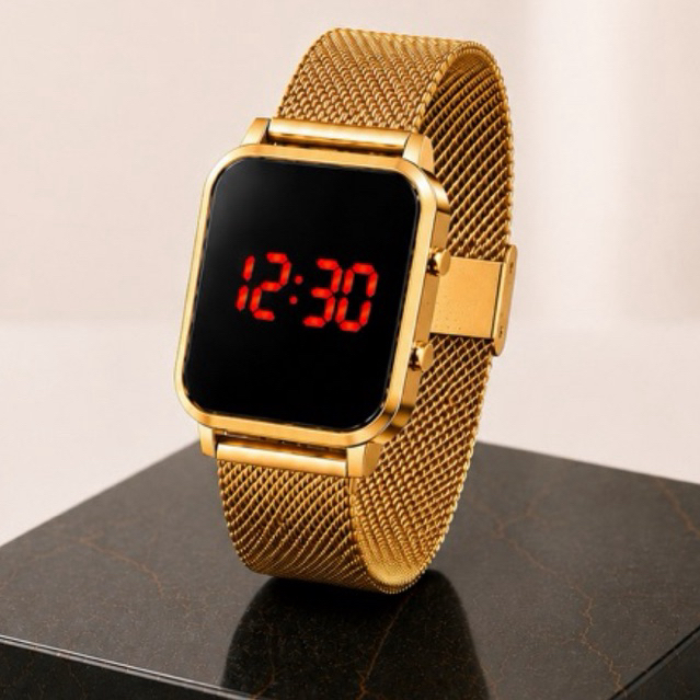 Relógio Digital LED Unissex Pulseira de Borracha Moderno Feminino Masculino Preto Prata Rosê Dourado