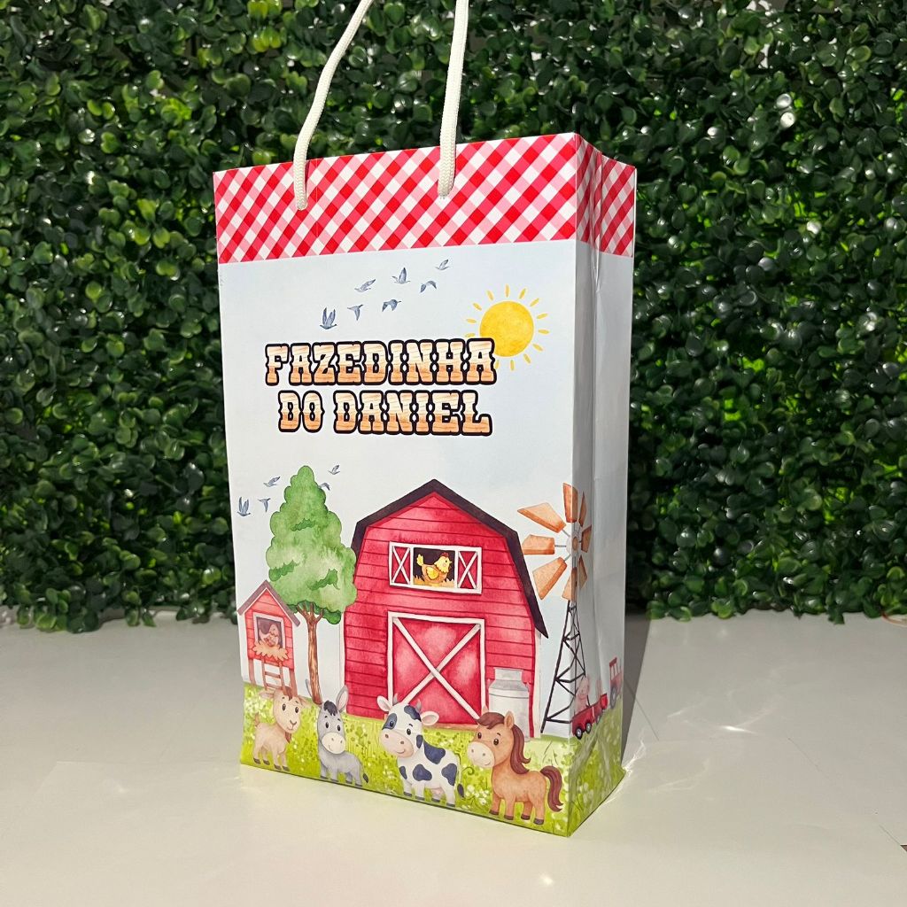 Sacolinha Personalizada Fazendinha Vermelha Lembrancinha Festa Infantil Pegue e Monte