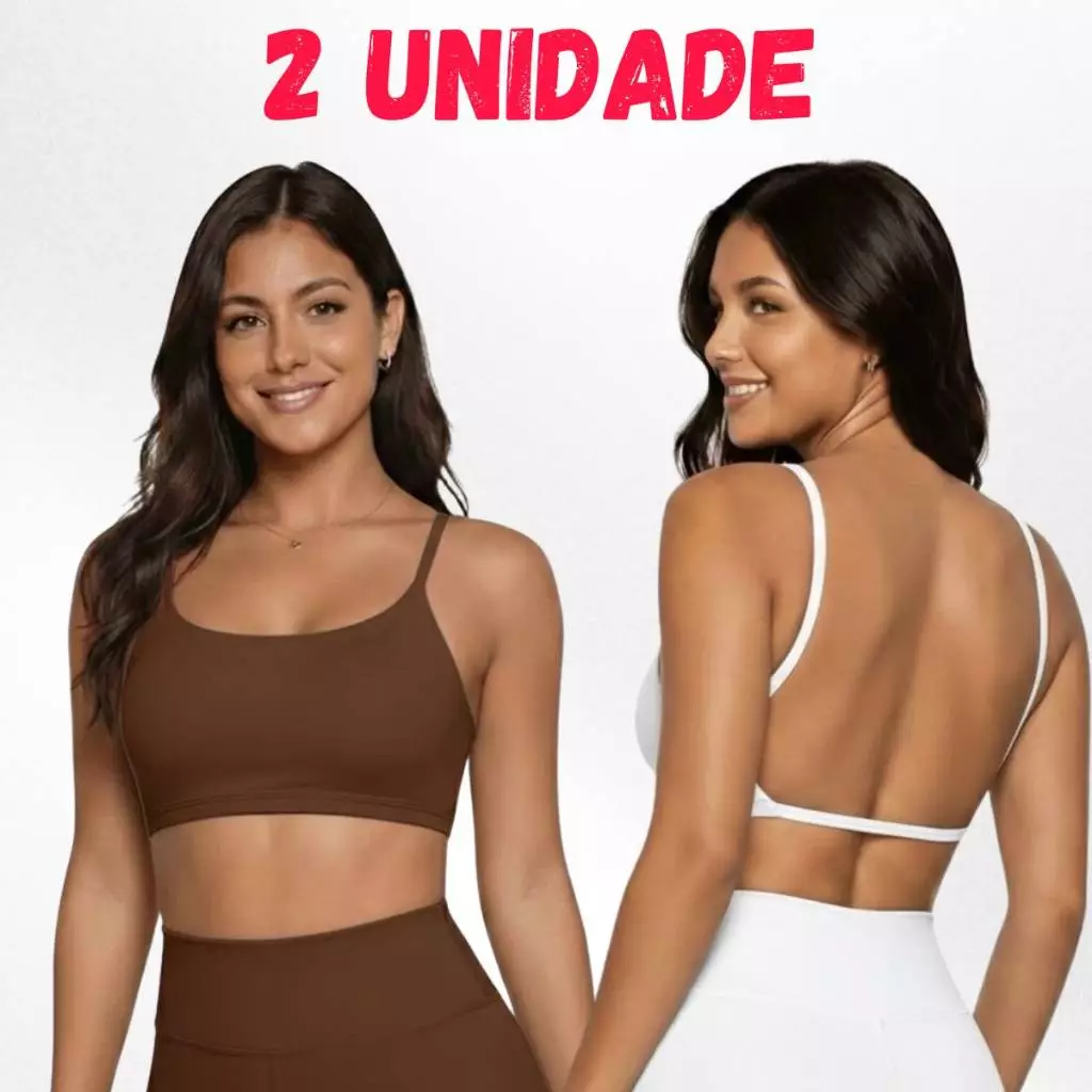 Kit 2 Peças Top Fitness Costas Nua De Academia Feminino Com Forro Em Poliamida Alça Fina Com Elástico Na Barra — imagem 1