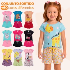 Kit Sortido 6 Peças Roupa De Bebê Menina Infantil Verão - 3 Camisetas + 3 Shorts - Tamanhos 6 Meses a 24 Meses