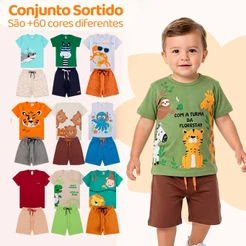 Kit Sortido 8 Peças de Roupas Infantil Bebê Menino (4 Camisetas + 4 Bermudas) Kit 4 Conjuntos Bebê