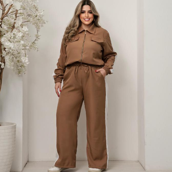 Conjunto Feminino Sensorial Marrante Calça Pantalona com Listra Lateral
