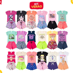 Kit 12 Peças Roupa Infantil Menina Verão Conjunto Feminino 6 Blusas + 6 Shorts Premium