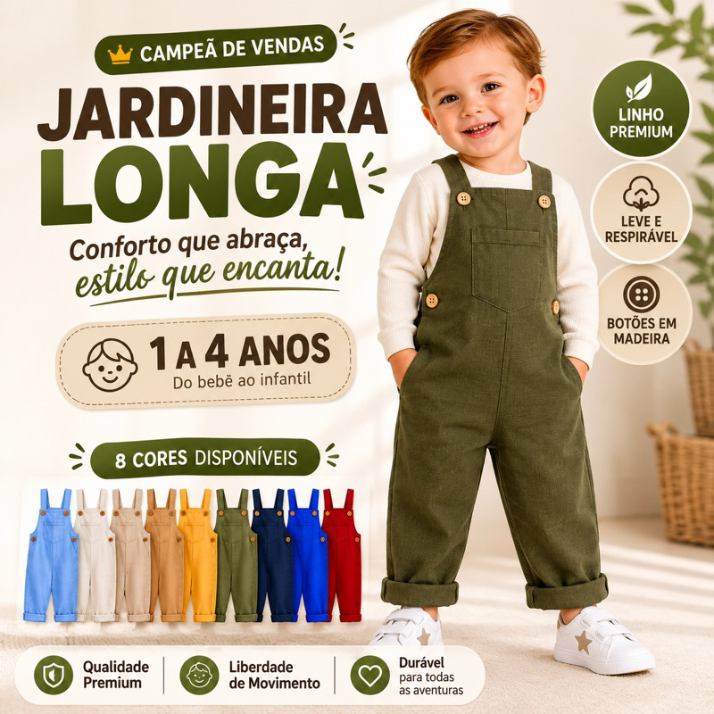 Jardineira LONGA Infantil Menino bebê Macacão em linho