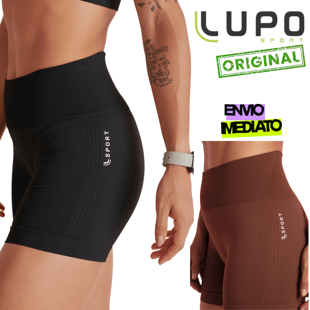 Short Feminino Lupo Sem Costura com silicone no cós Original Sem Transparência preto e marrom