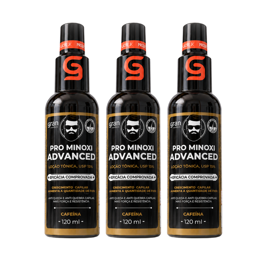 Kit 3 Tônico Pro Minoxi Advanced 120ml Barba Cabelo Sobrancelha Crescimento e Antiqueda Capilar