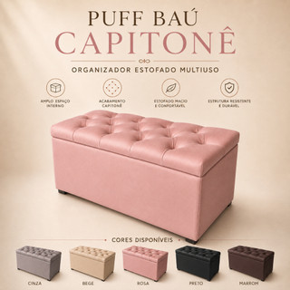 PUFF BAÚ ESTOFADO 90CM CAPITONÊ PÉ DE CAMA ORGANIZADOR SUEDE QUARTO SALA CLOSET DECORAÇÃO RESISTENTE