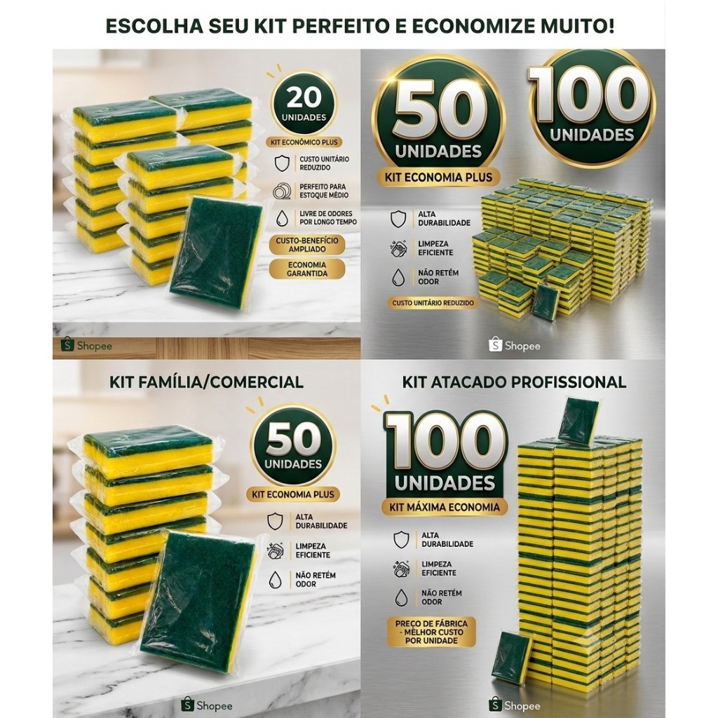 100  Esponja Lava Louças Multiuso com Alta Durabilidade | Limpeza Pesada | Pacote com 10 Unidades