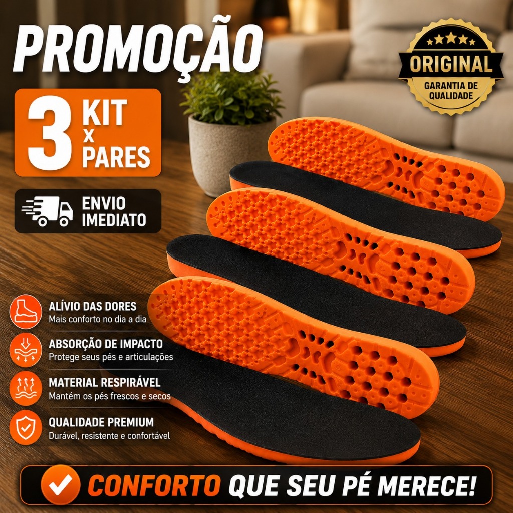 Kit Com 3x Palmilha de Gel Ortopédica P.u Confortável Super Macio Envio Imediato