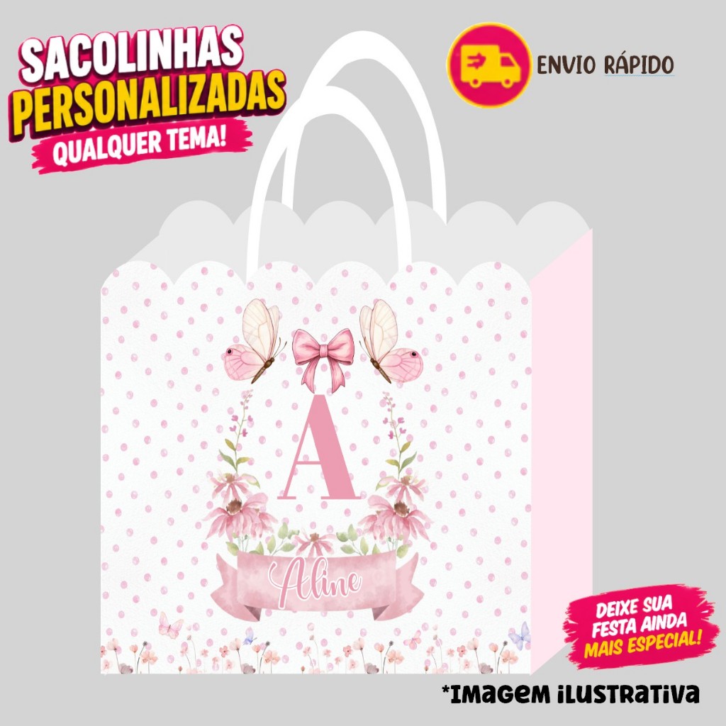 Sacolinha JARDIM DA BORBOLETA Personalizados | Sacolinha | Lembrancinha | Mimos | Aniversário (PEGUE E MONTE)
