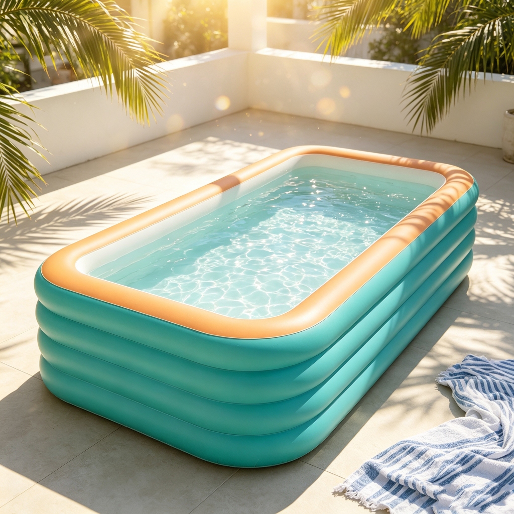 Grande capacidade! Piscina inflável azul de PVC, prática e dobrável, adequada para uso interno e externo.