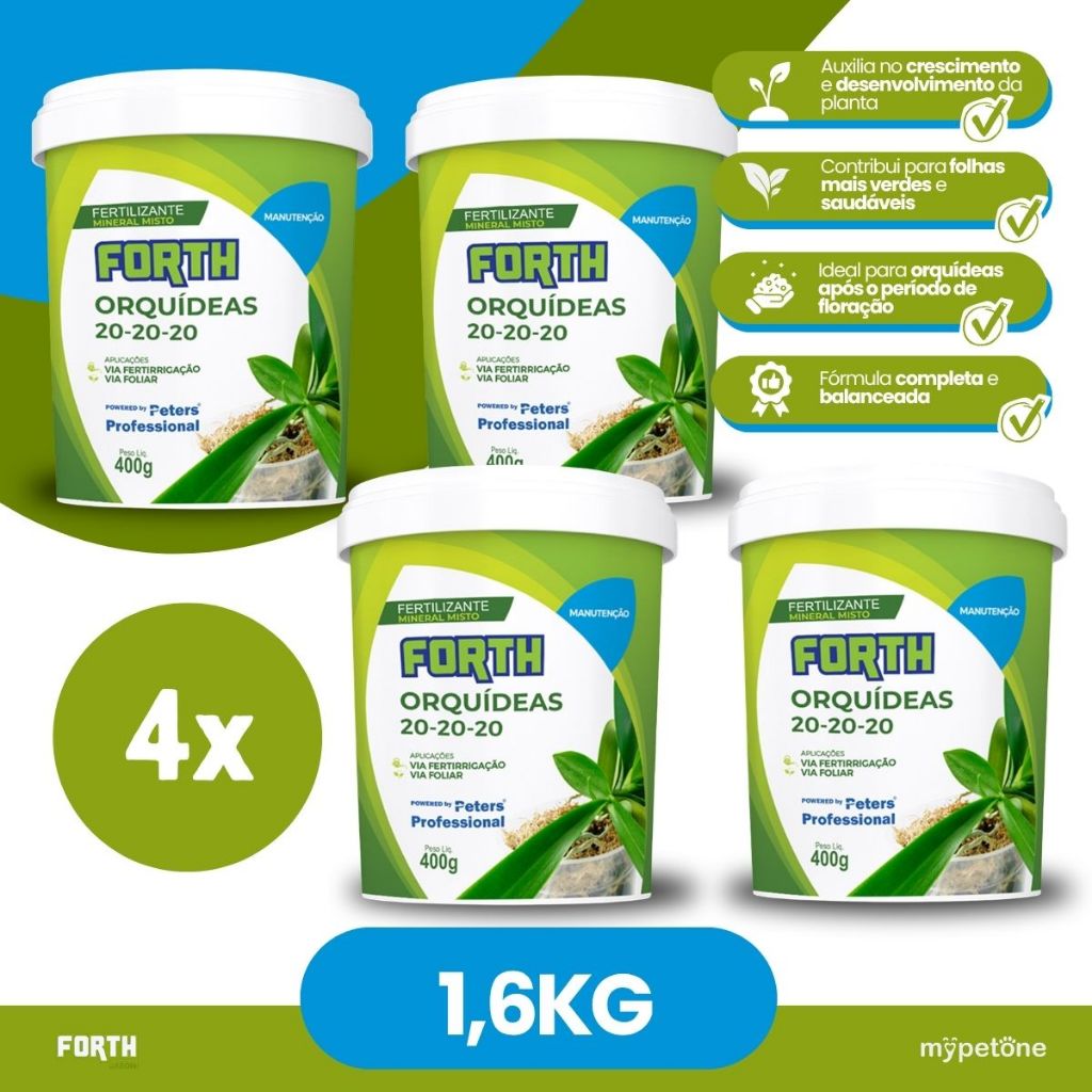 Kit 4 Fertilizante Forth Peters para Orquídeas 20-20-20 - 400 g