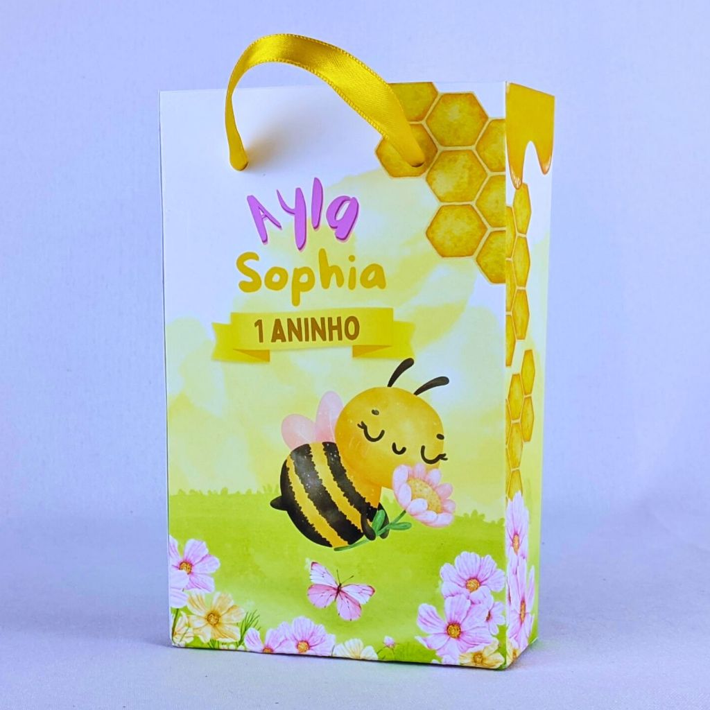 Kit 10 a 50 Sacolinhas Abelhinha Aquarela Personalizada Surpresa Com Alça Lembrancinhas Festinha