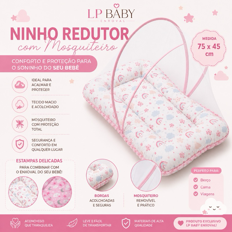 Berço Portátil Ninho redutor Com Mosquiteiro colchonete bebê