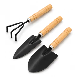 Kit Ferramenta Jardinagem 3 Peças Para Vasos Horta Jardim Plantas Flores Aço Carbono Cabo Madeira
