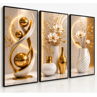 Quadro Decorativo 3 Peças Abstrato Geométrico Sala Quarto Escritório