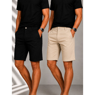 Kit com 2 Bermudas Social Masculina Sarja Slim Chino 100% Algodão Bolso Embutido Sport Fino Alfaiataria