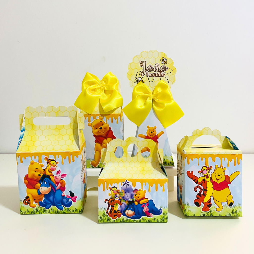 Kit Festa Ursinho Pooh Lembrancinha Personalizada Aniversário Infantil Caixas Desmontada