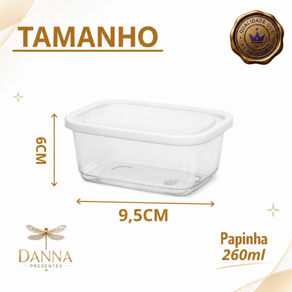 Kit 10 Potes Plásticos 260ml com Tampa Retangular Transparente Alimentos Marmita Cozinha Freezer Organização Multiuso