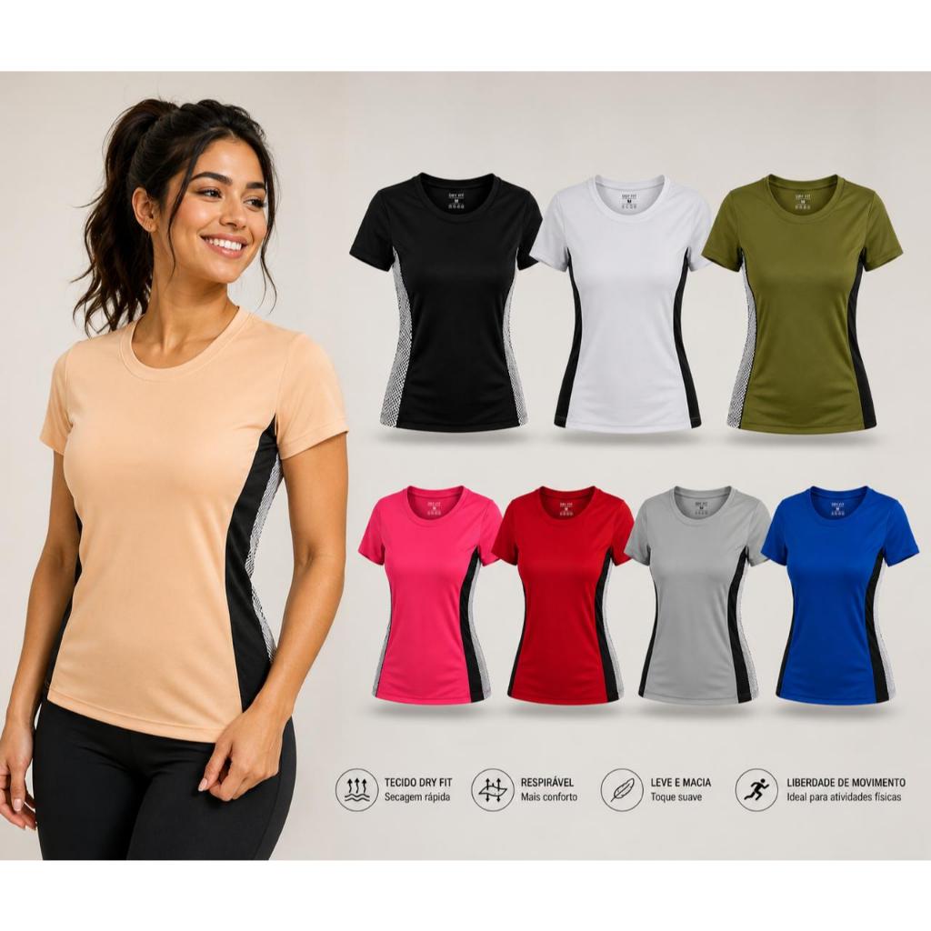 Camisa Academia Dry Fit Blusa feminina Furadinha Fitness Confortável Musculação Corrida