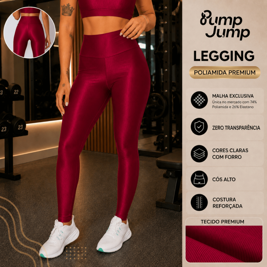 Calça Legging Feminina Micro Canelada Cós Alto Academia Costura Reforçada Poliamida Premium