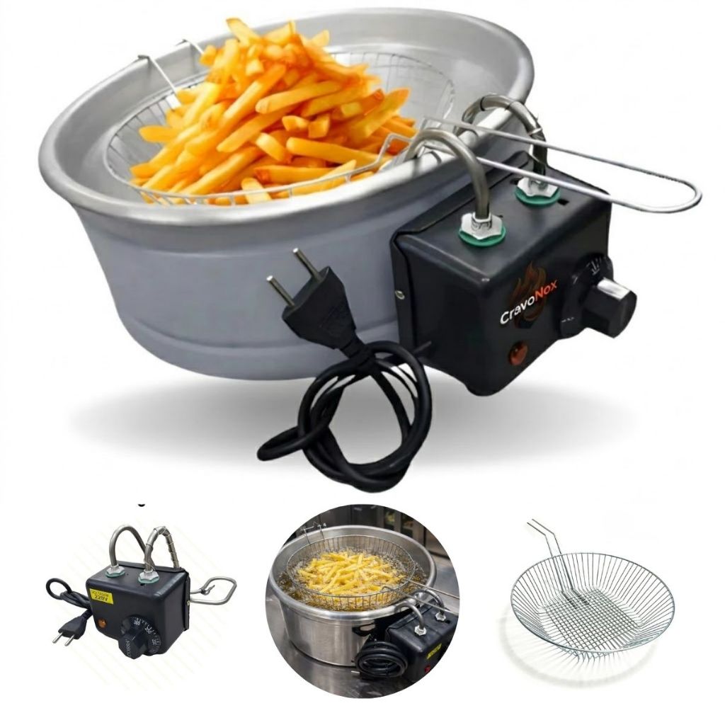 Fritadeira Elétrica Industrial 5L Segurança e Durabilidade Para Batata Pastel Salgados - CravoNox