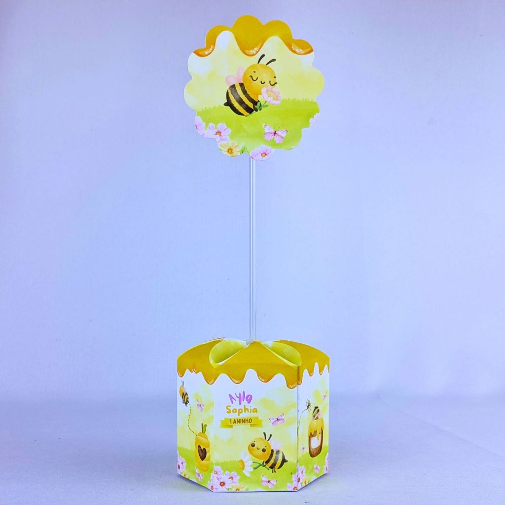 Kit 5 a 25 Centro de Mesa Abelhinha Aquarela Personalizado Lembrancinha Festa Aniversário Enfeite Caixinha