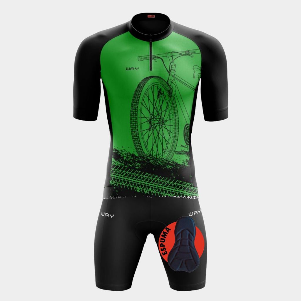 Conjunto de Ciclismo Masculino Camisa Bike Roda Verde Pro Bermuda Gel