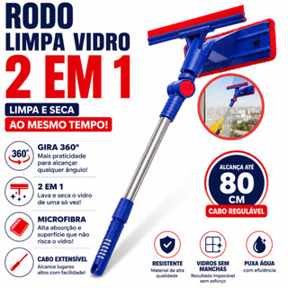 RODO LIMPA VIDRO 2 EM 1 ARTICULADO LIMPADOR DE JANELA MOP GIRATÓRIO RODINHO PARA LIMPEZA DE BOX ESPELHO ESFREGÃO SACADA