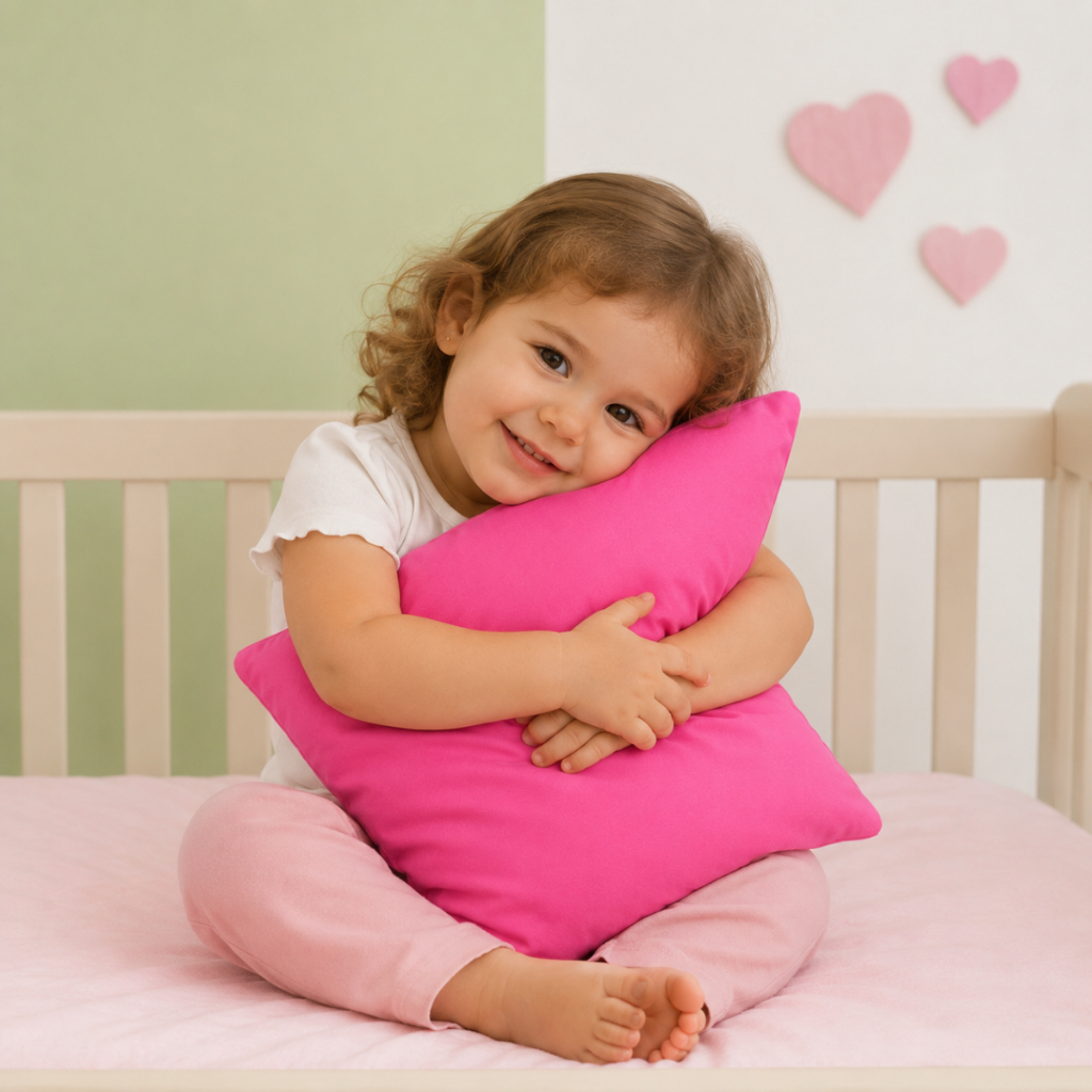 Travesseiro Bebe Infantil 30x45cm Com Fronha Rosa Antialérgico Para Criança 3 Anos