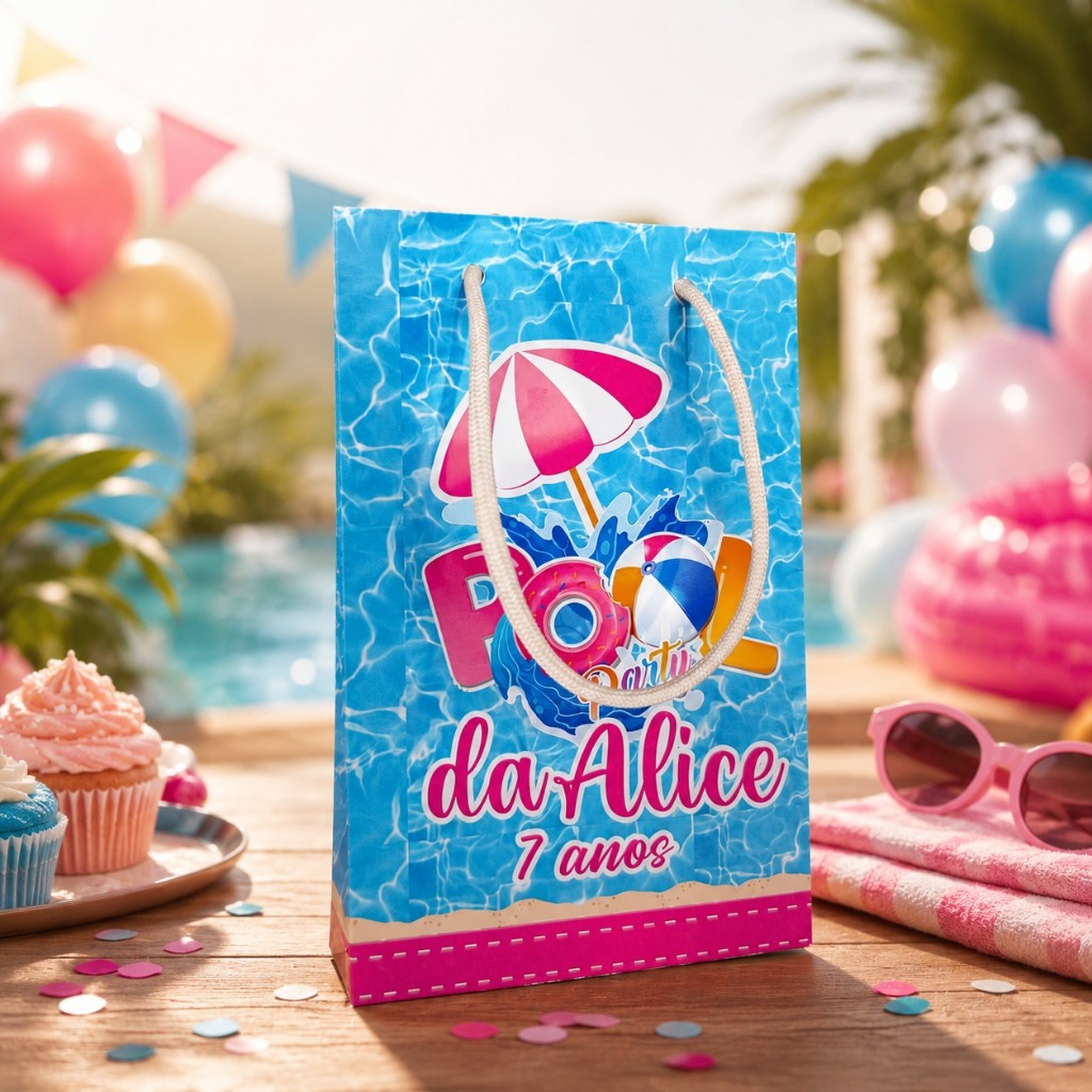 Sacolinha Personalizada festa na piscina  \sacolinha surpresa lembrancinha festa na piscina.
