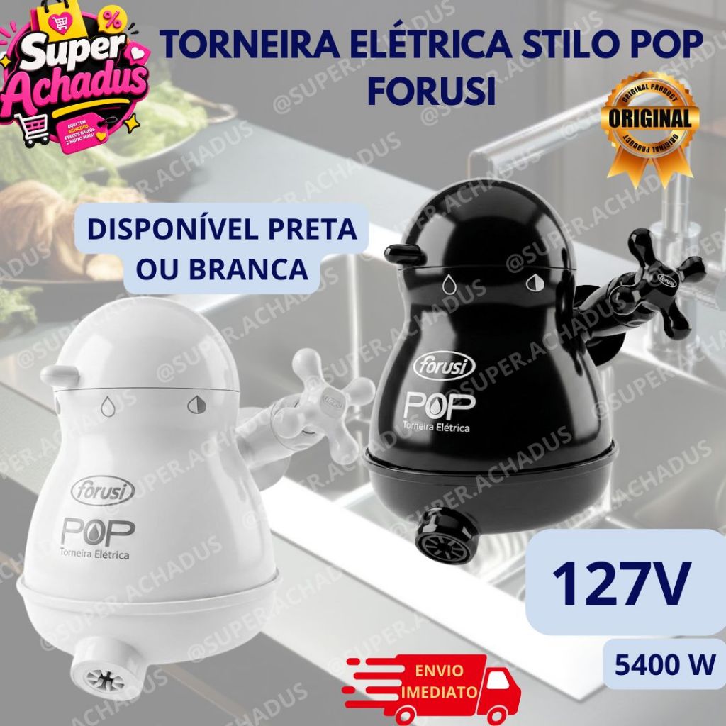 TORNEIRA ELÉTRICA POP LANÇAMENTO FORUSI 3 NÍVEIS DE TEMPERATURA - 127V - PRETA OU BRANCA - INSTALAÇÃO NA PAREDE