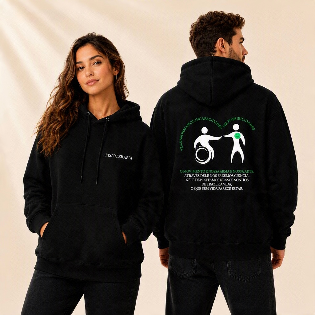 Moletom Fisioterapia Unissex com Capuz Blusa de Frio Canguru Premium Estampado Confortável