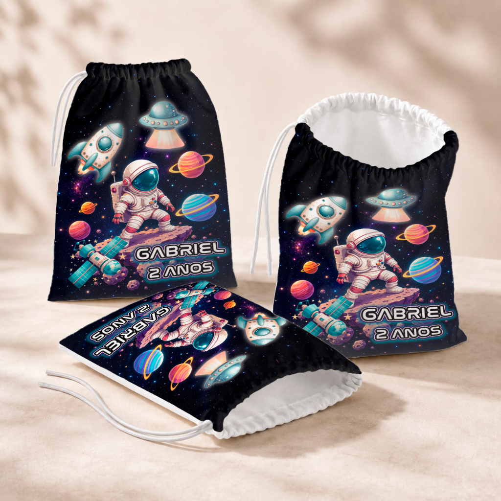 20 Sacolinhas Personalizada Festa Infantil 18x26 Aniversário Lembrancinha Astronauta M3