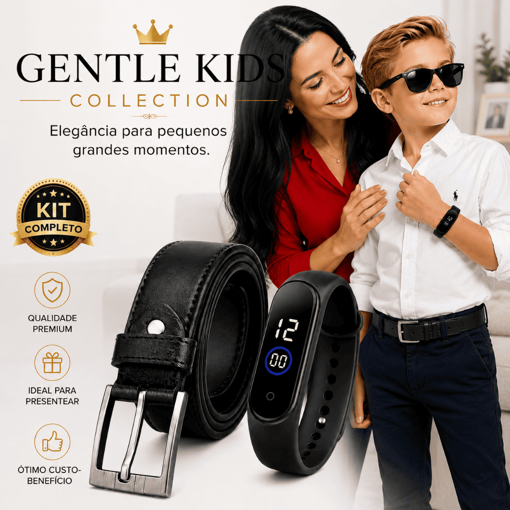 Kit Cinto Couro Infantil Masculino Criança Menino Social Casual + Relogio Digital Premium