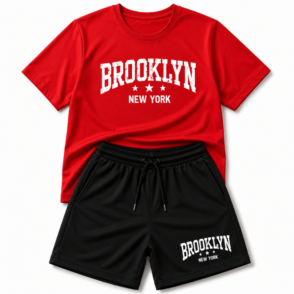 Conjunto Infantil Masculino Brooklyn New York Camiseta e Bermuda Roupa Menino Estilo Streetwear