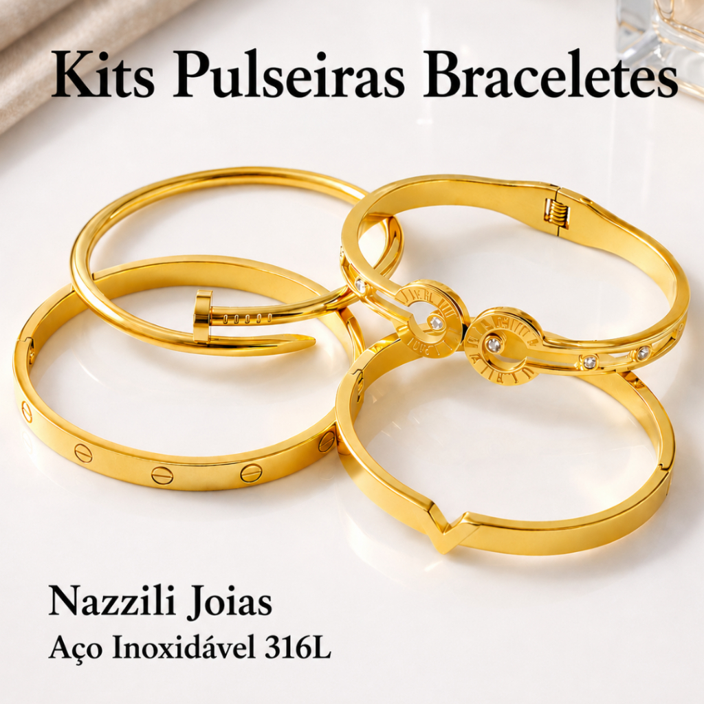 Pulseiras Braceletes de Aço inoxidável (kits) Dourado Clássico Estilo Coreano Moda Feminina Elegante Sofisticado