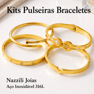 Pulseiras Braceletes de Aço inoxidável (kits) Dourado Clássico Estilo Coreano Moda Feminina Elegante Sofisticado