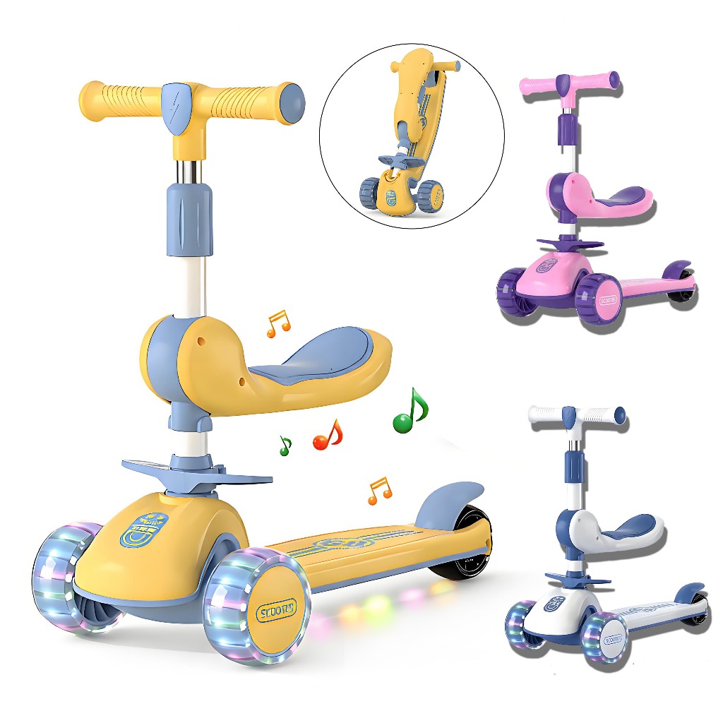 Patinete Infantil com Led Som Musical Ajustável até 60Kg Menino Menina 1-12 Anos